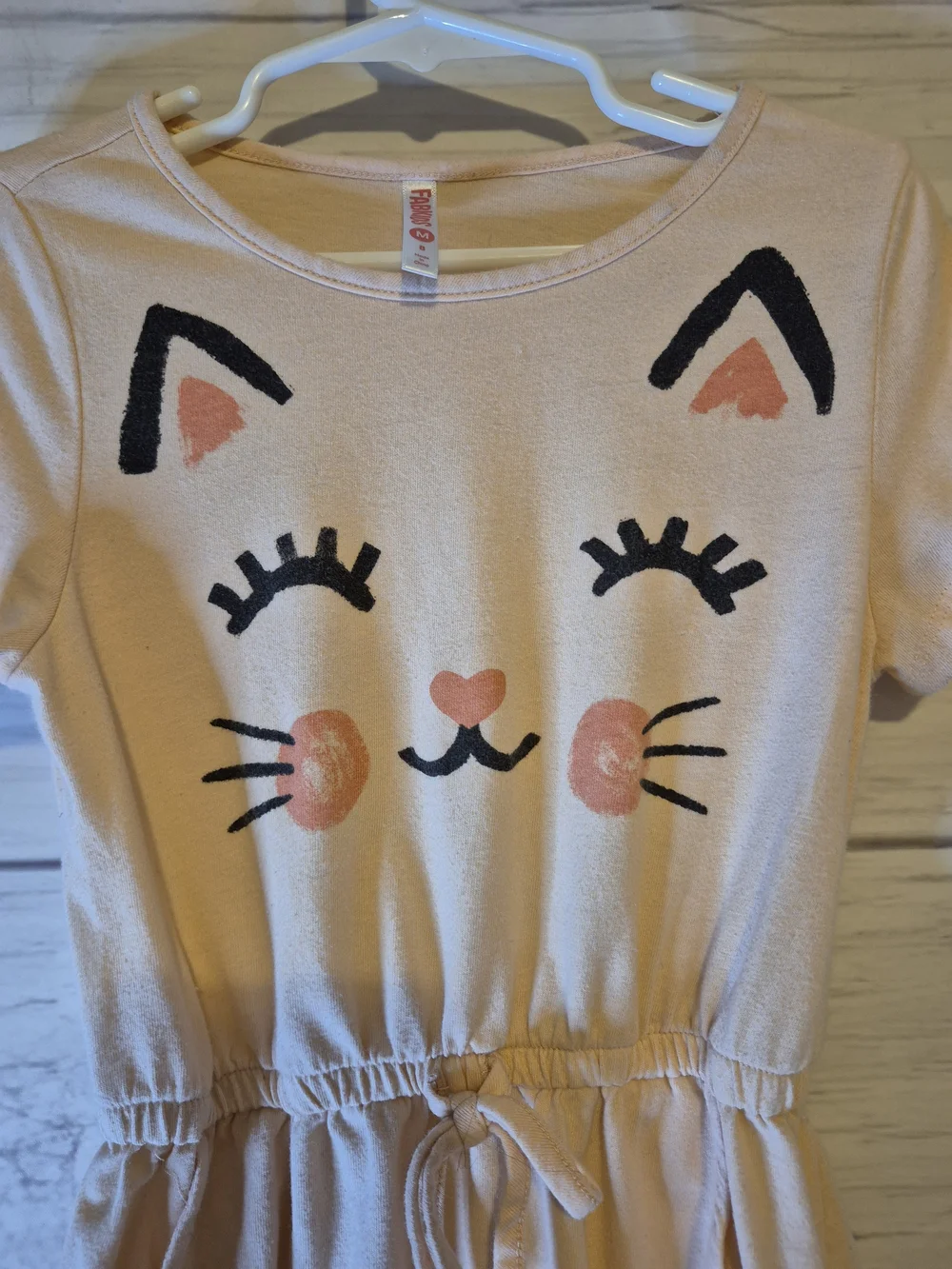 fabkids Peach Cat Face Drawstring Waist Knit Dress